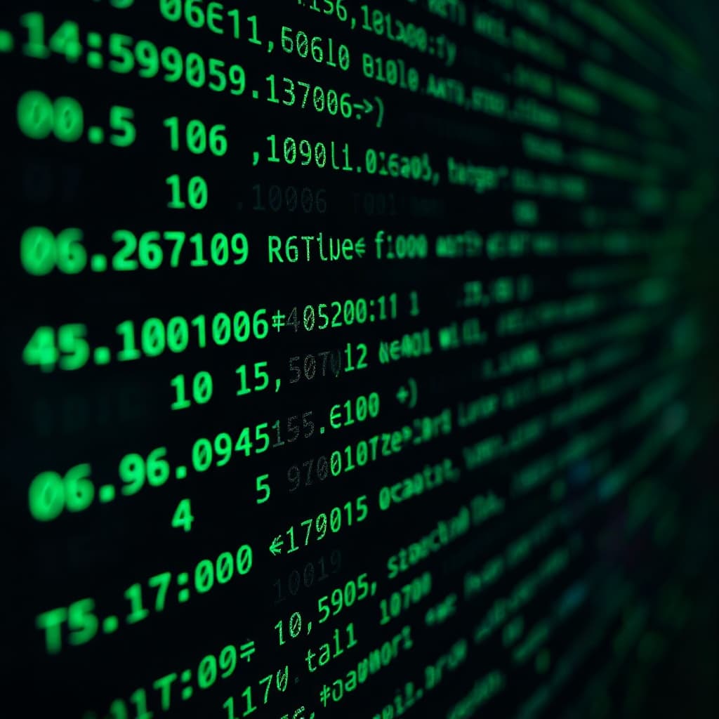 Encrypted code scrolling on a dark screen