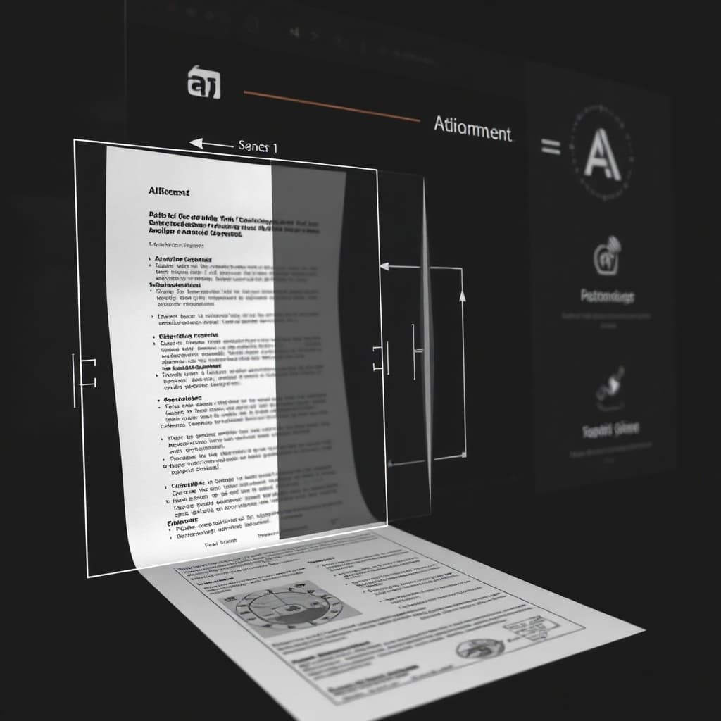 Document scanning interface with AI analysis overlay and technical diagrams